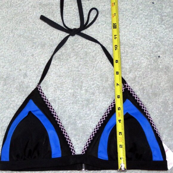 Xhilaration Black Triangle String Bikini Top Blue Pink & Mesh Trim Accents - M - Picture 3 of 9